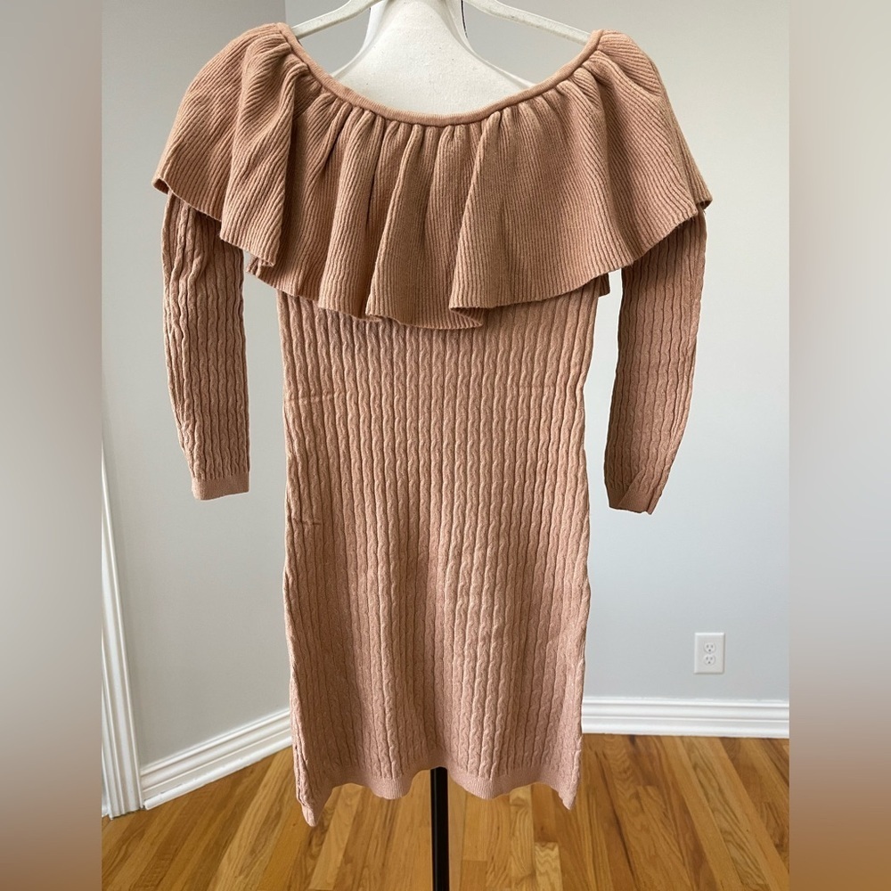 Olivaceous long sleeve sweater dress cashmere off shoulder bodycon cable size M - Picture 1 of 9